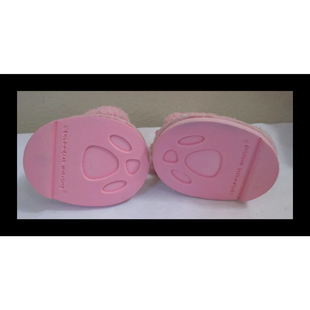 Build A Bear Workshop Pink & White Knit Boots with Pom Poms 2009